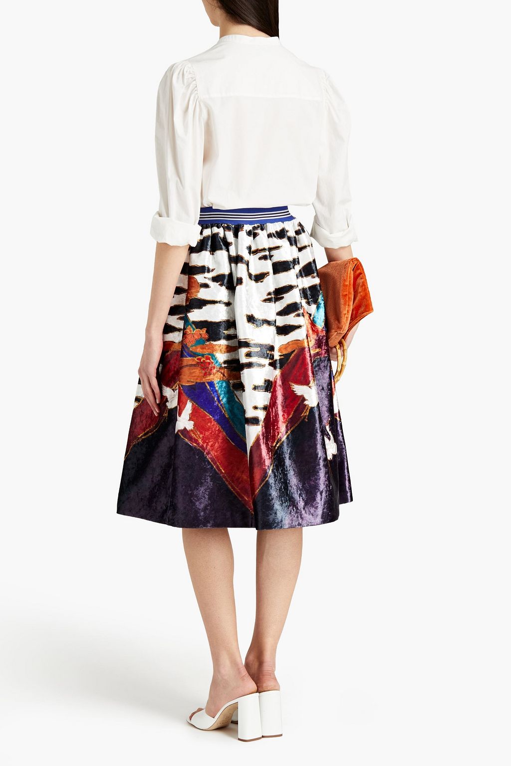 STELLA JEAN Gathered printed crushed-velvet skirt
