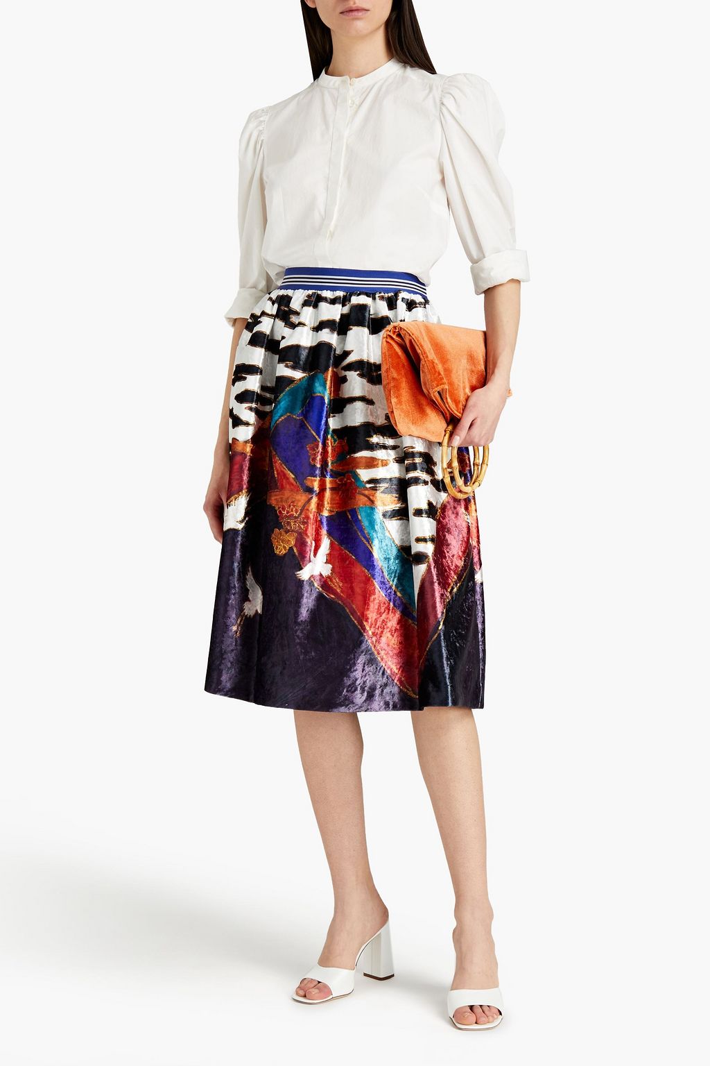 STELLA JEAN Gathered printed crushed-velvet skirt