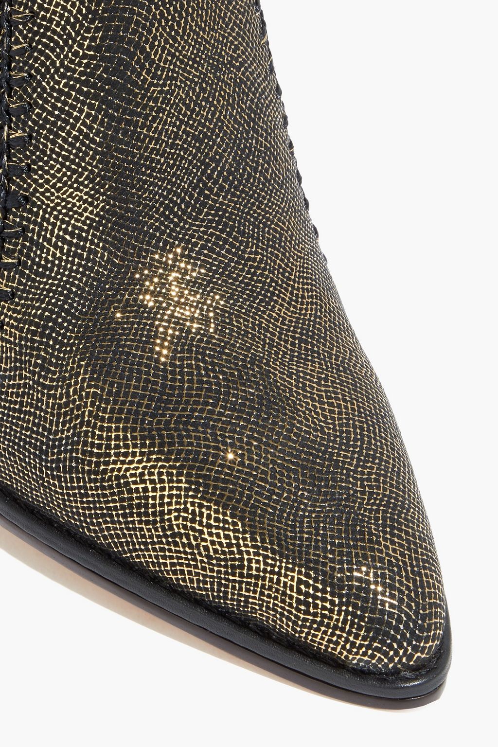 ALEXANDRE BIRMAN Glitz crochet-trimmed metallic textured-leather ankle boots