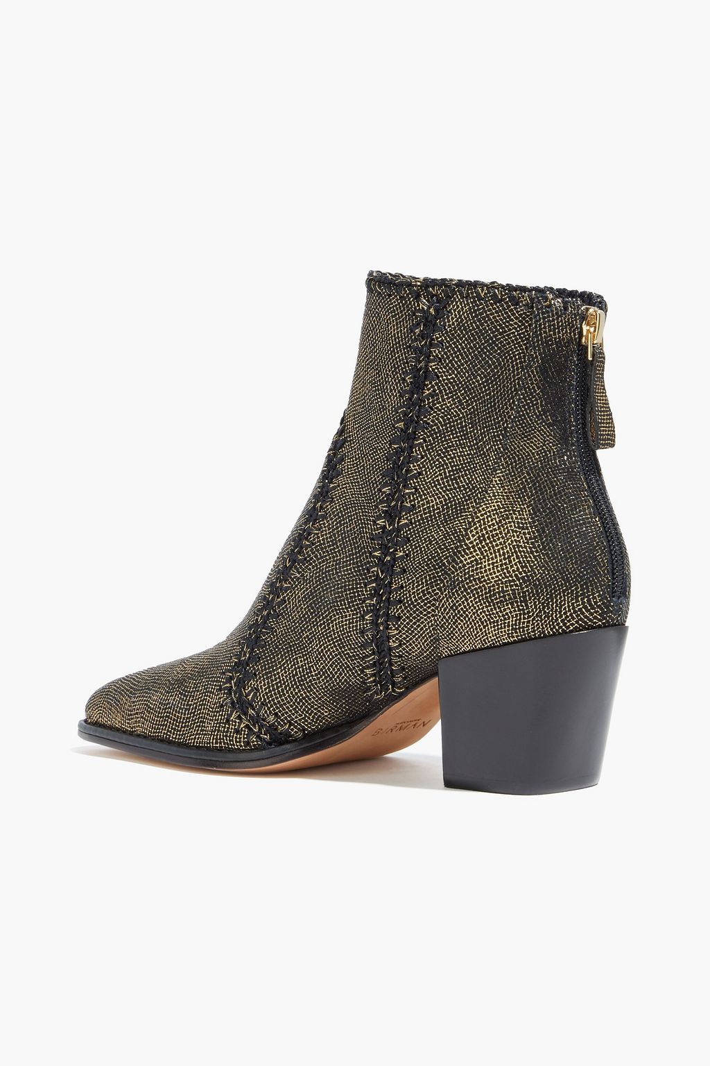 ALEXANDRE BIRMAN Glitz crochet-trimmed metallic textured-leather ankle boots
