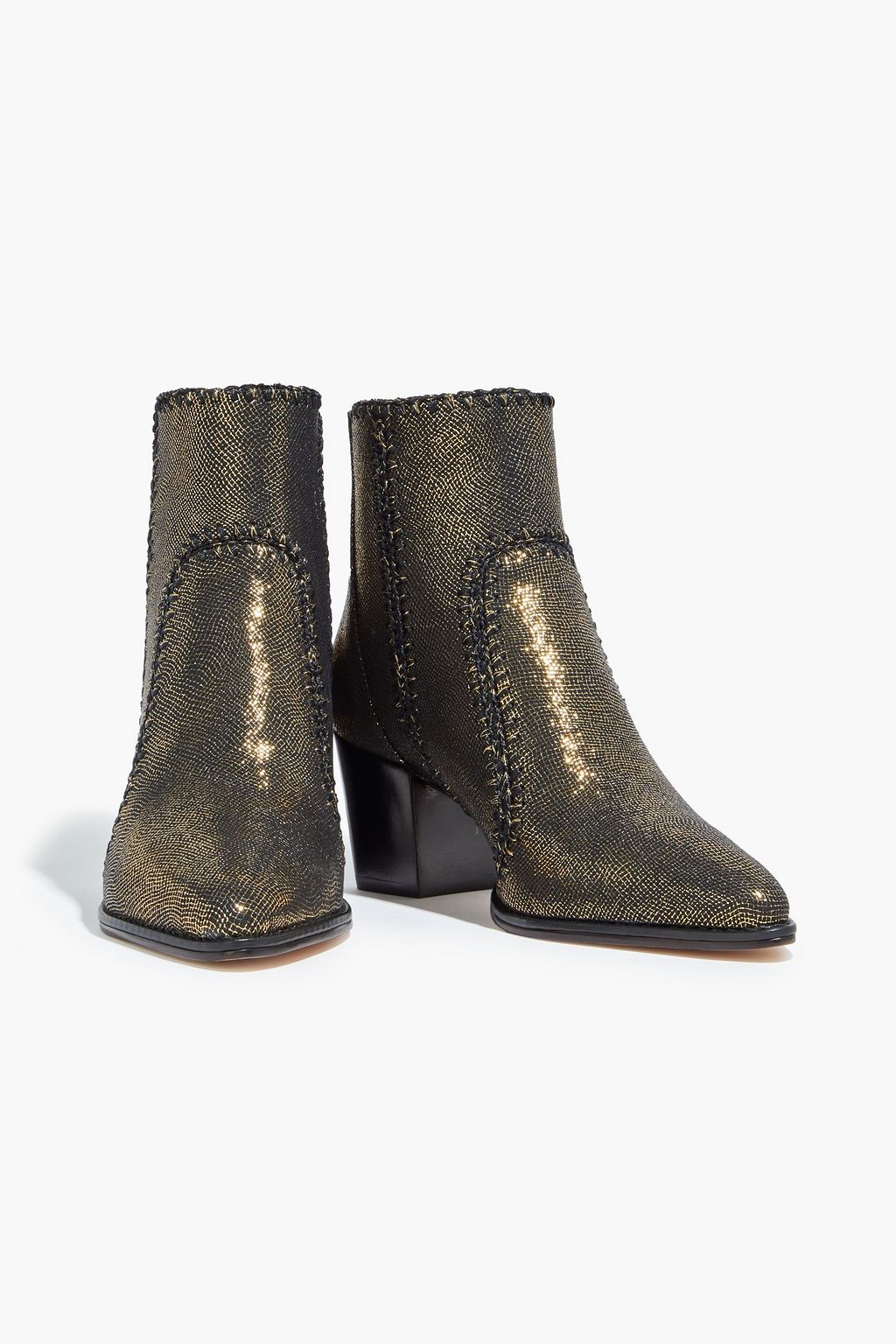 ALEXANDRE BIRMAN Glitz crochet-trimmed metallic textured-leather ankle boots