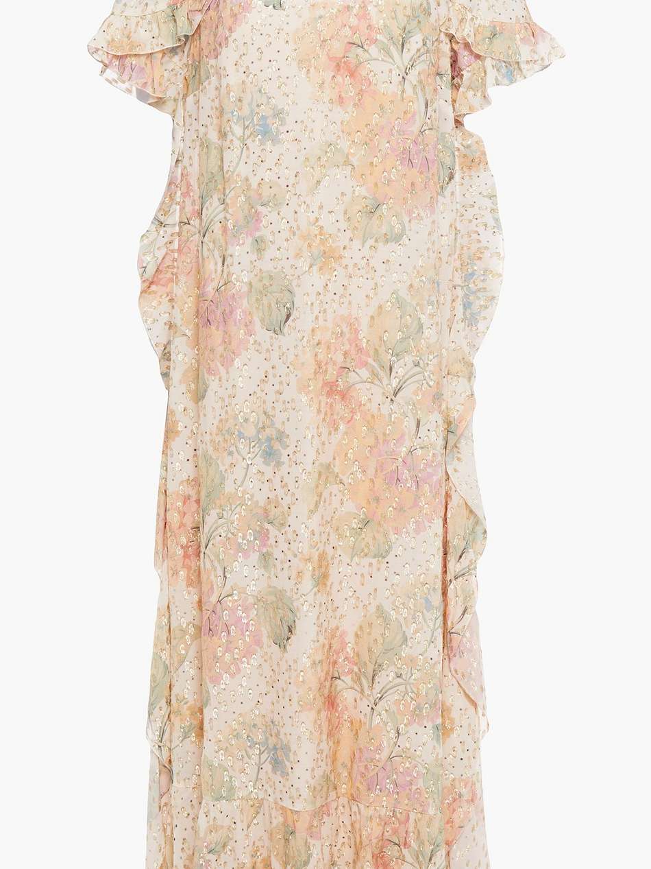 floral-print metallic fil coupe chiffon midi dress