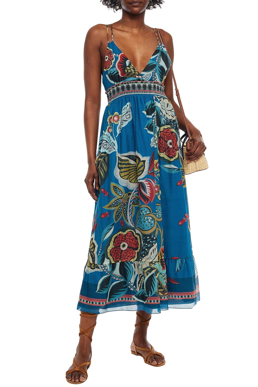 REDVALENTINO Printed cotton and silk-blend jacquard midi dress