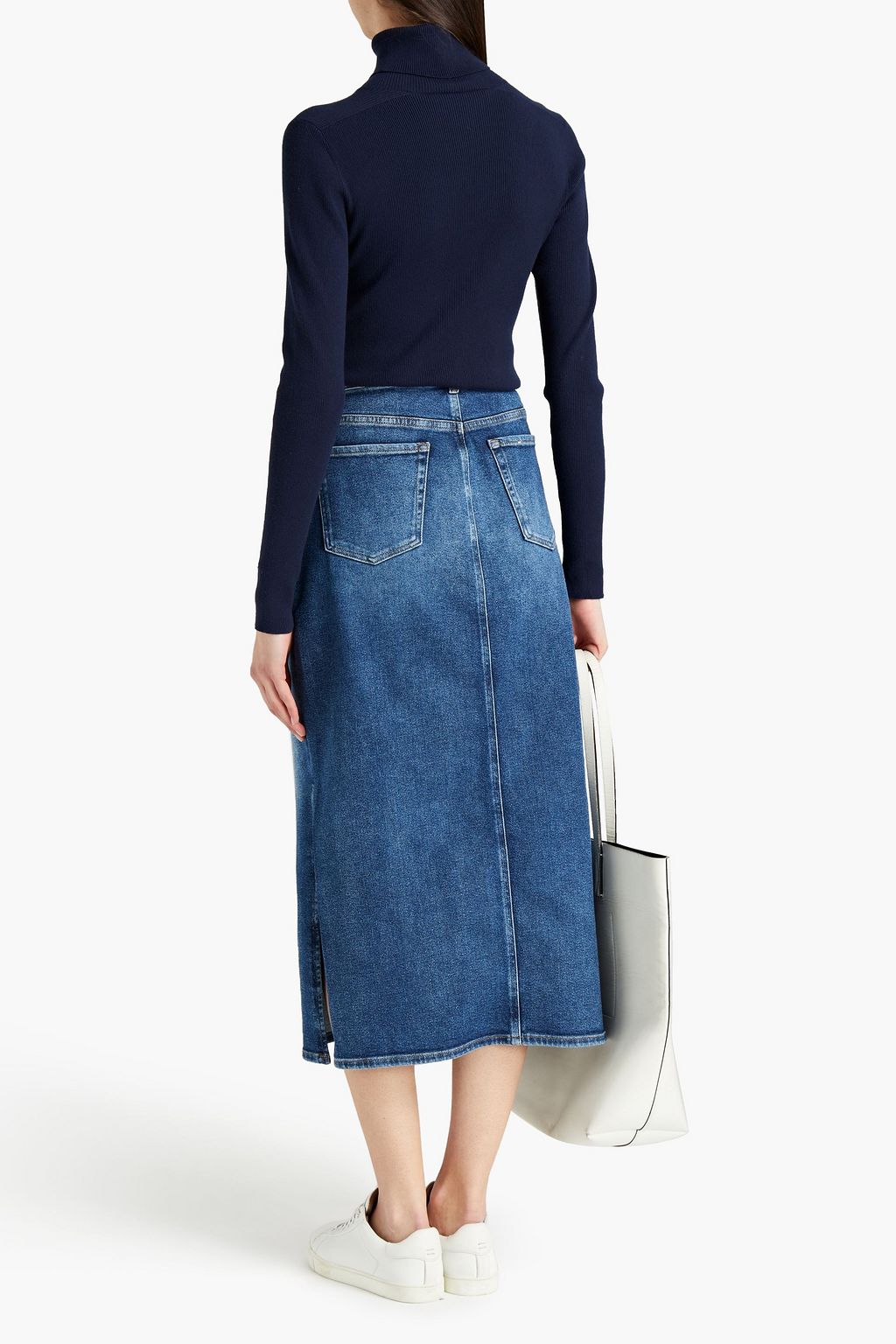 7 FOR ALL MANKIND Faded denim midi pencil skirt