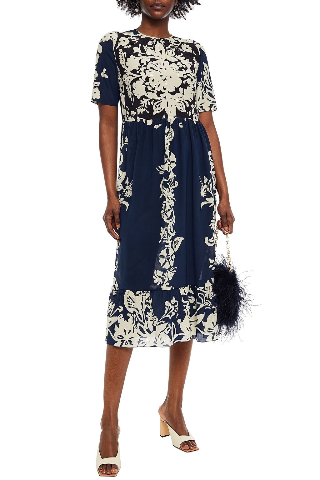 REDVALENTINO Floral-print silk crepe de chine midi dress