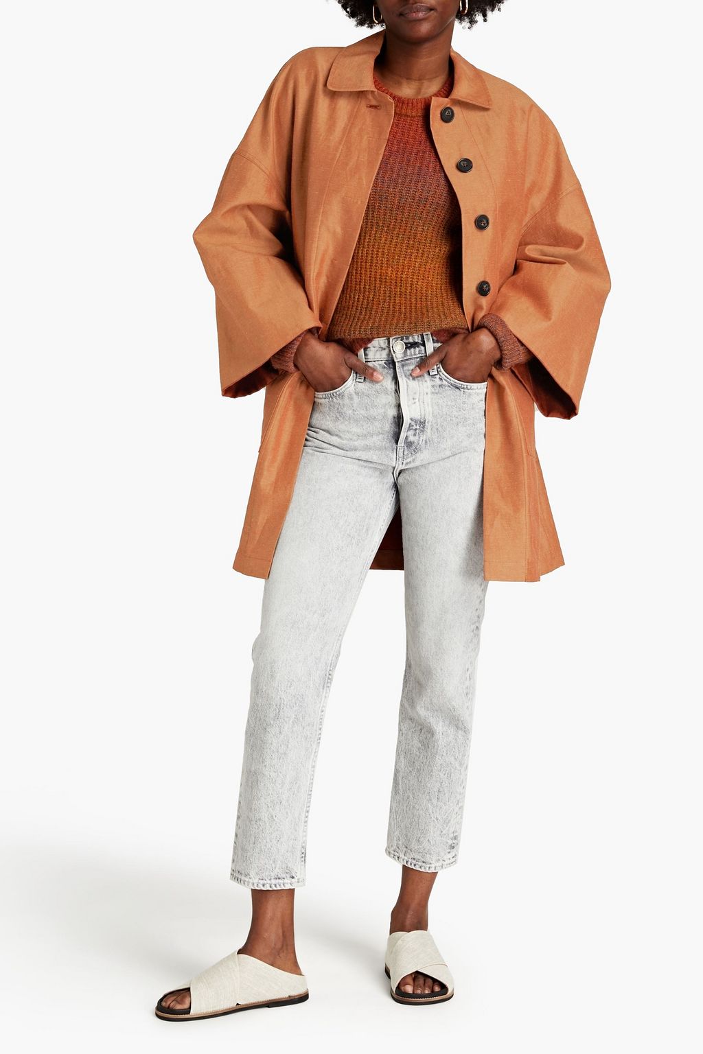 VANESSA BRUNO Roma belted cotton and linen-blend twill coat