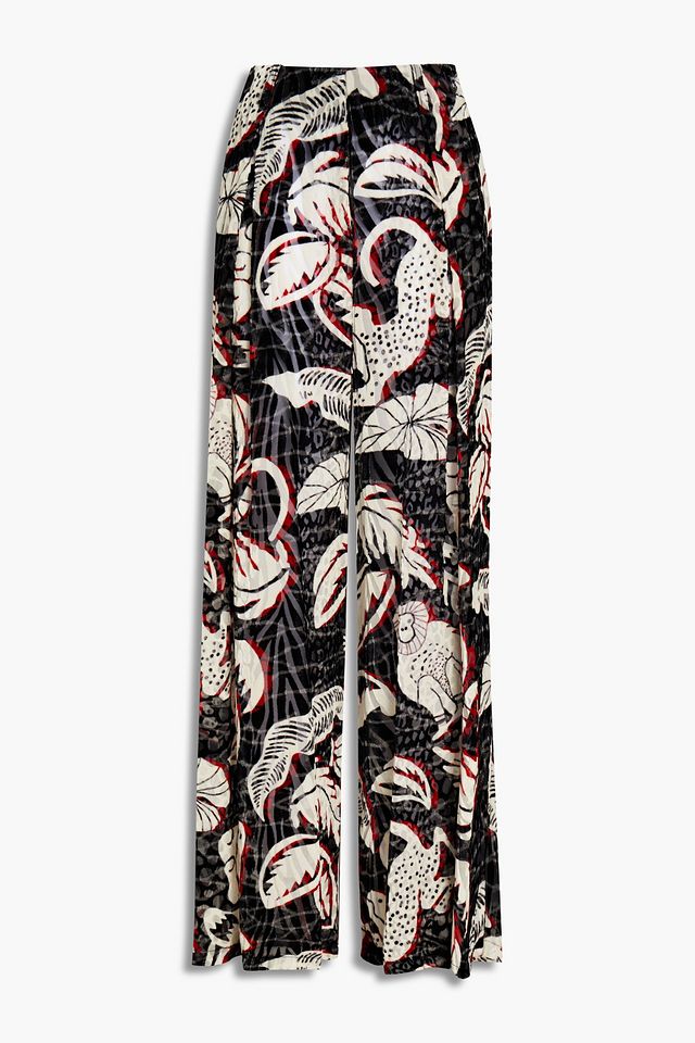Printed devoré-velvet wide-leg pants