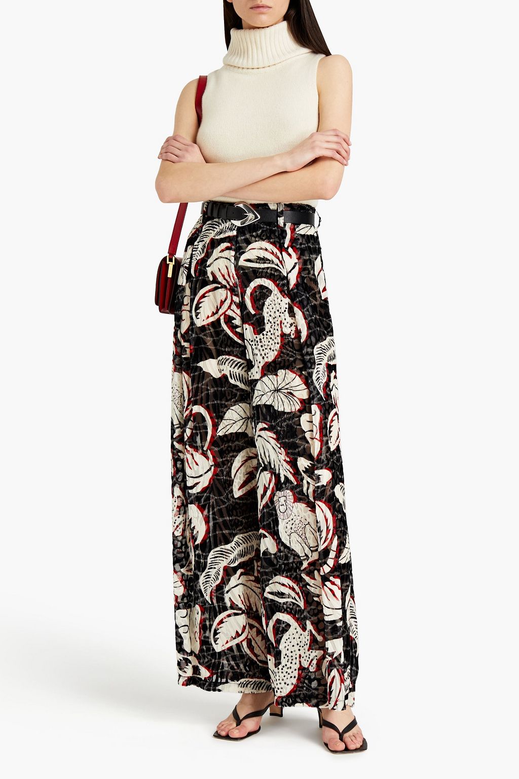 STELLA JEAN Printed devoré-velvet wide-leg pants