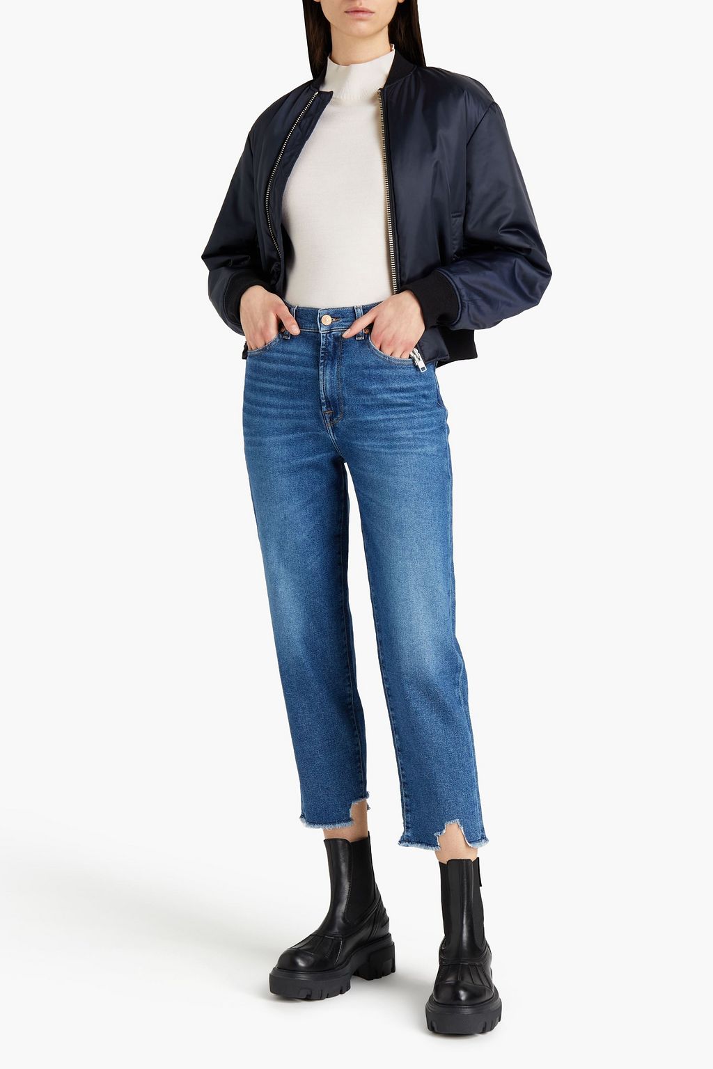 7 FOR ALL MANKIND Malia cropped distressed high-rise tapered jeans