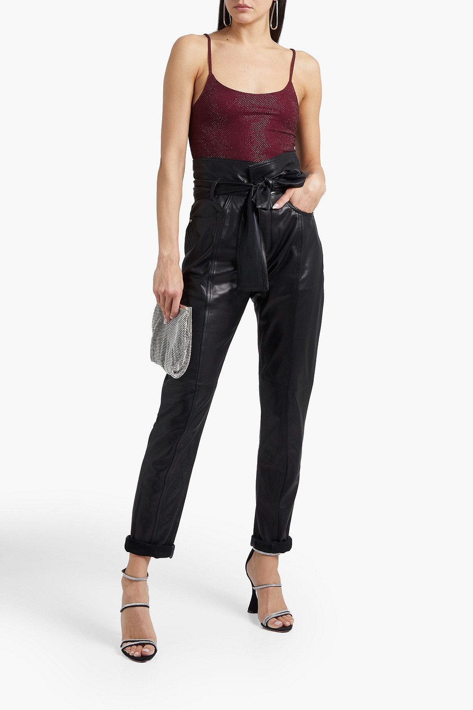 Alexandre Vauthier Crystal-embellished Stretch-jersey Bodysuit In Burgundy