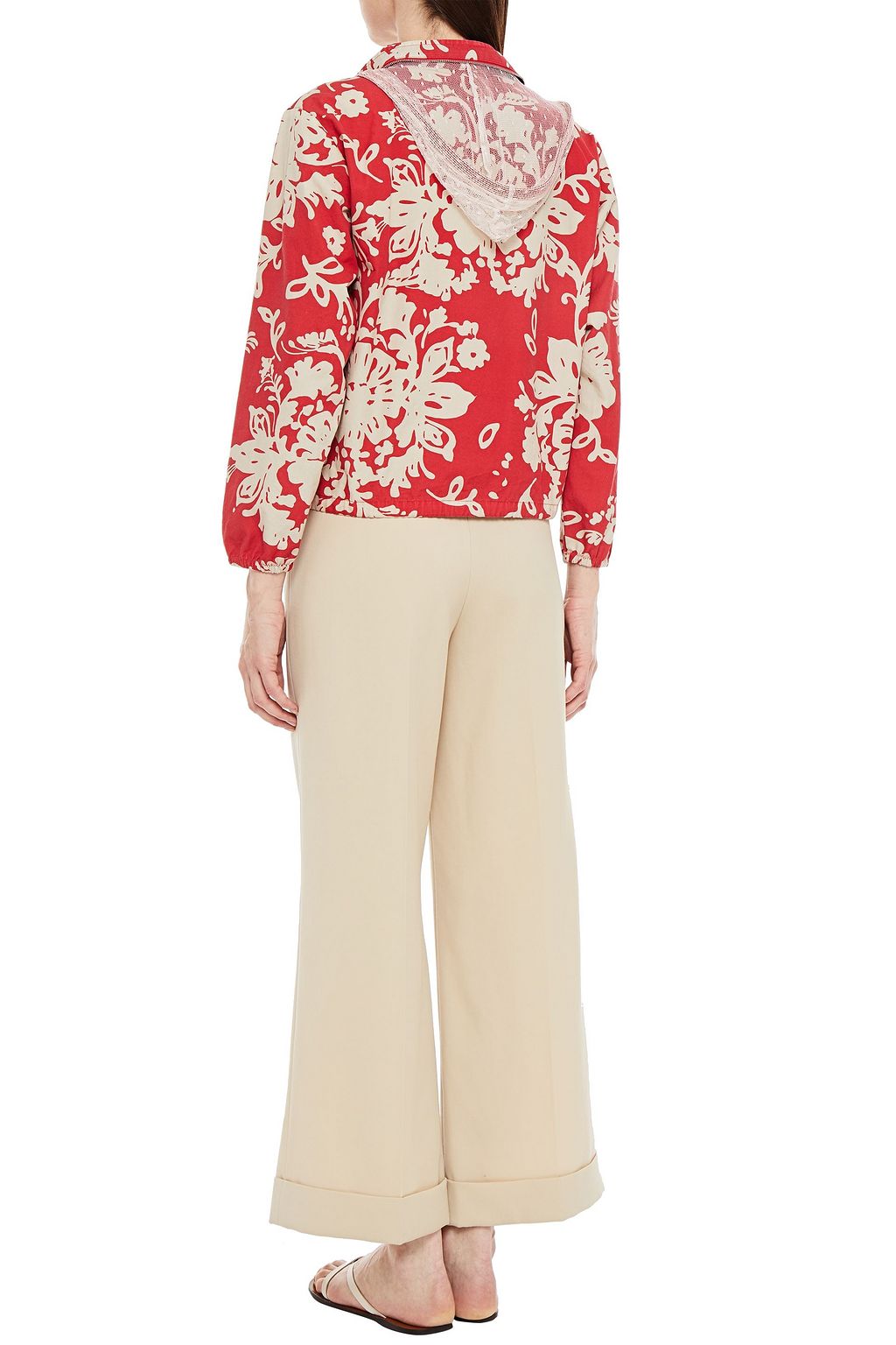 REDVALENTINO Point d'espirit-paneled printed cotton hooded jacket
