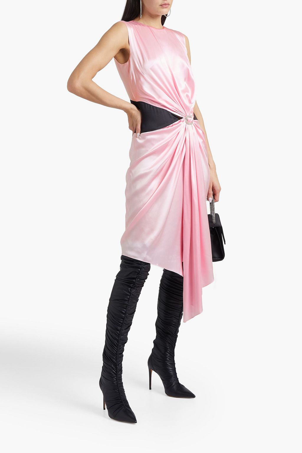 ALEXANDRE VAUTHIER Crystal-embellished asymmetric draped stretch-silk satin dress