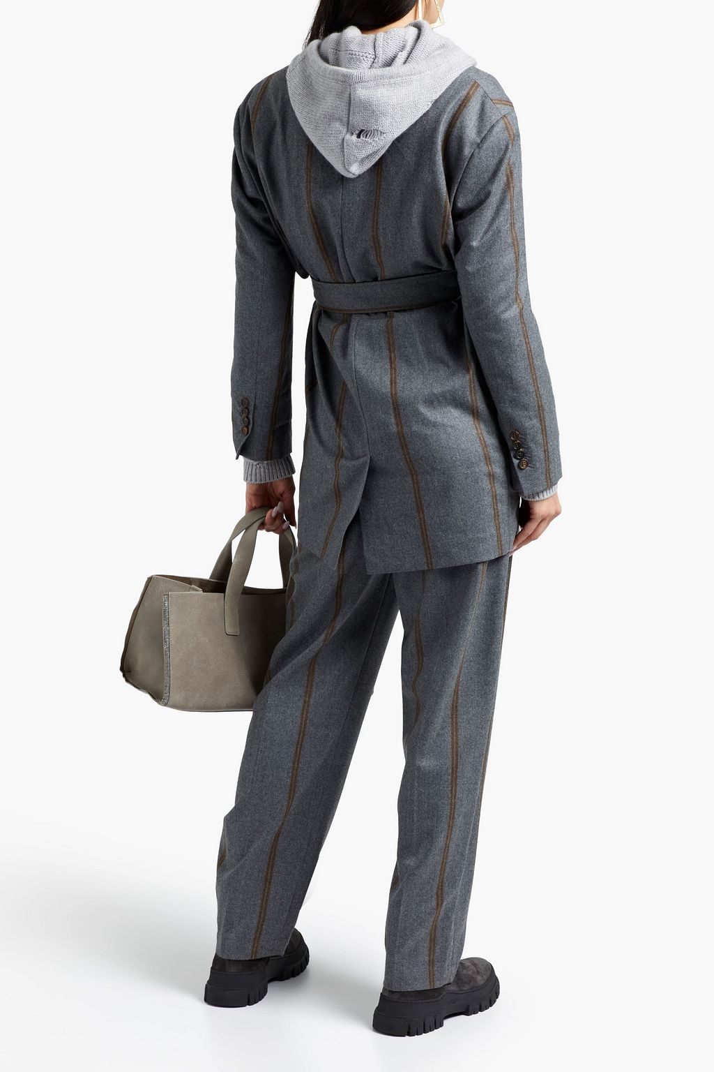 BRUNELLO CUCINELLI Belted striped wool blazer