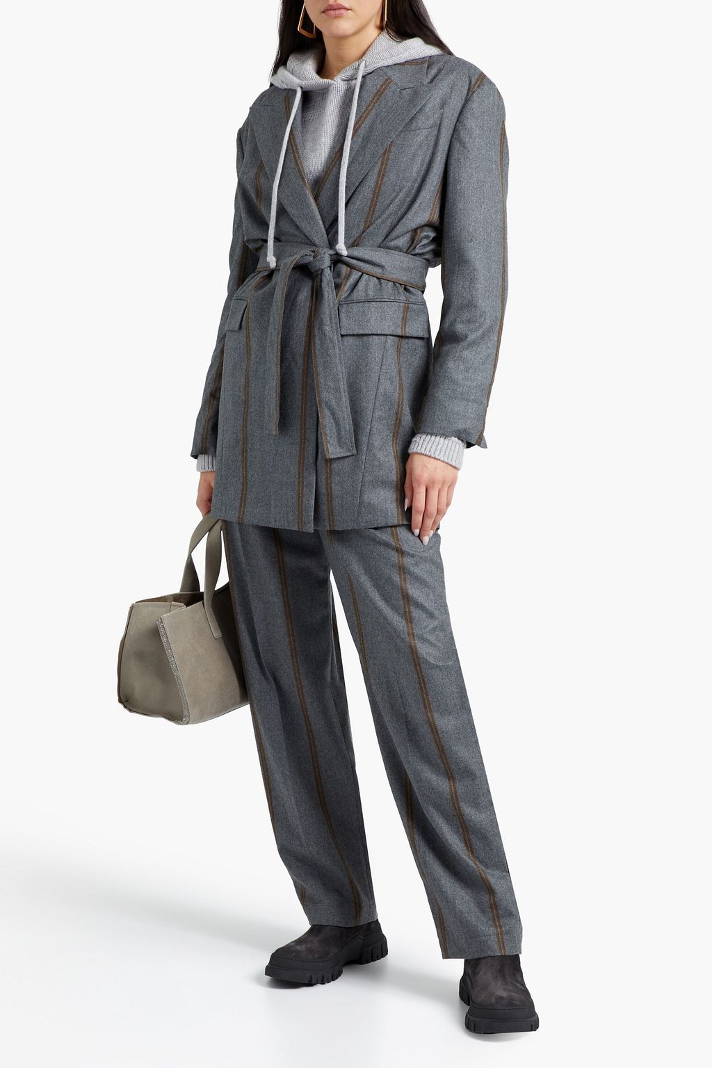 BRUNELLO CUCINELLI Belted striped wool blazer