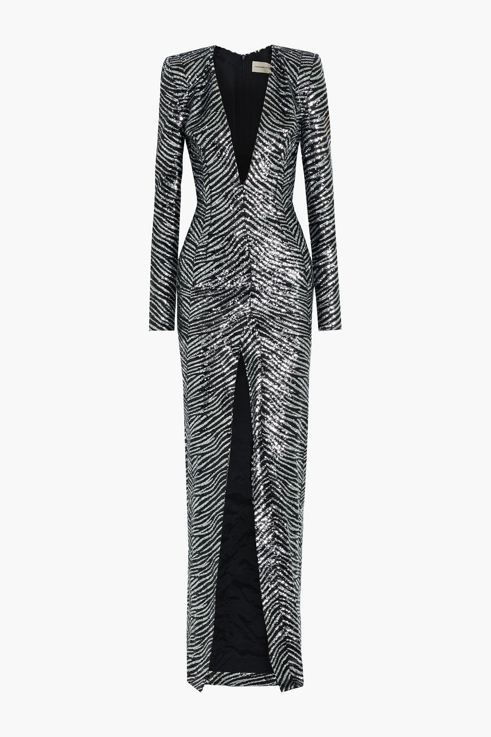 alexandre vauthier - zebra print sequin mesh maxi dress - metallic - fr 36