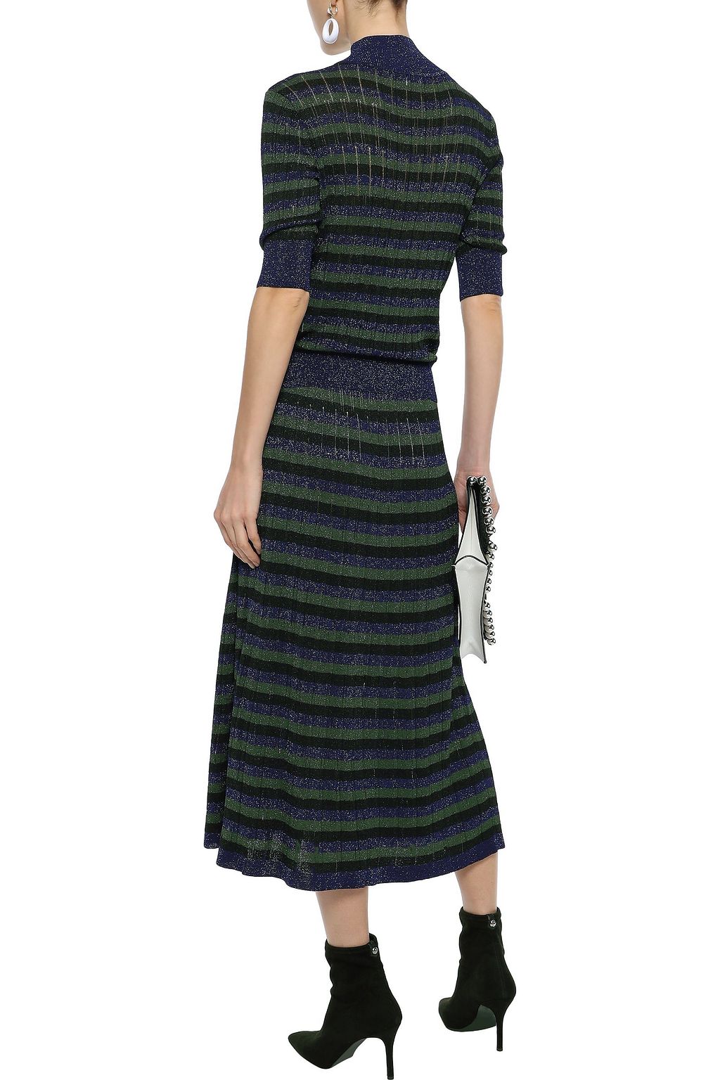 SONIA RYKIEL Striped metallic crochet-knit midi skirt