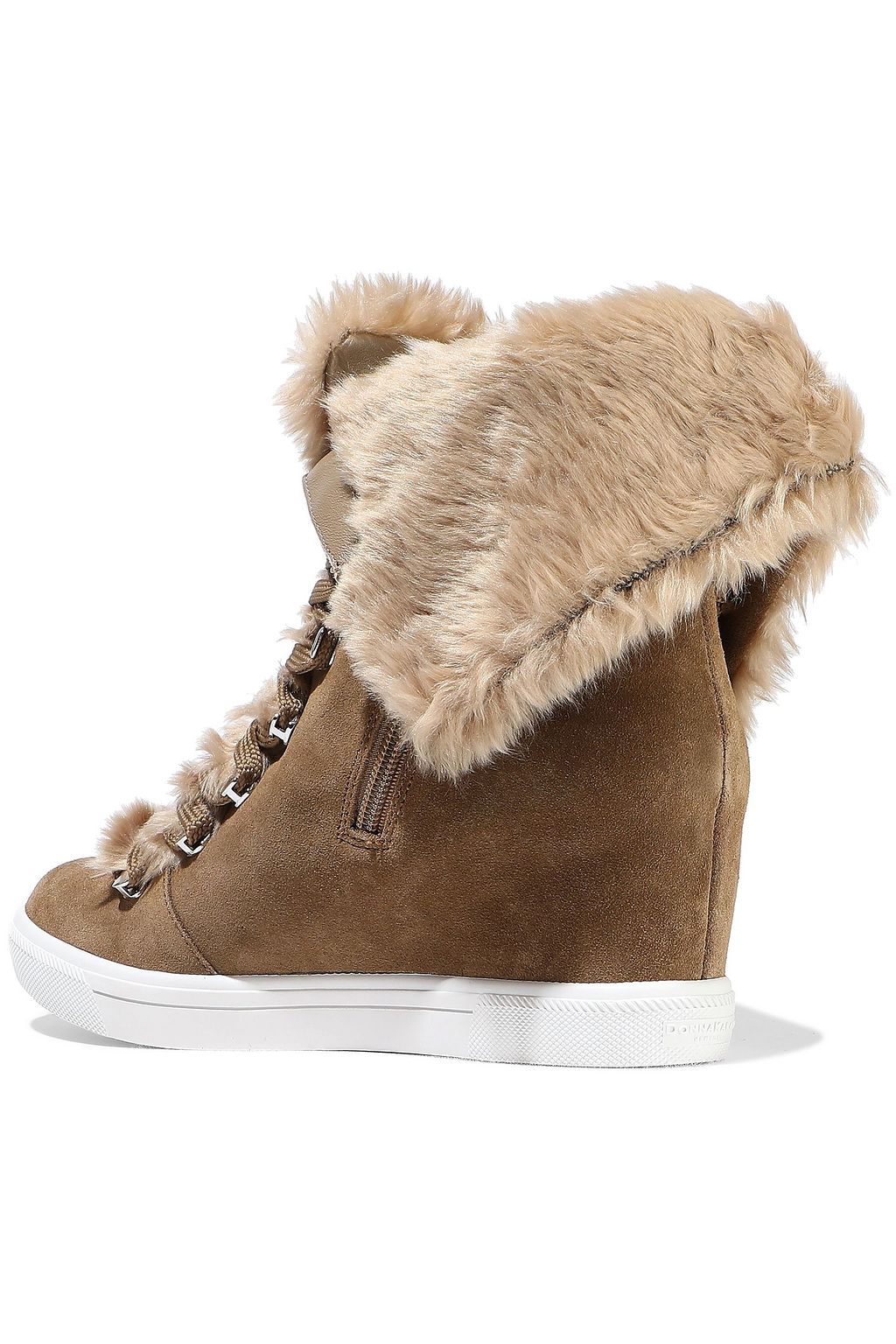 DONNA KARAN Cristin faux fur-trimmed suede wedge sneakers