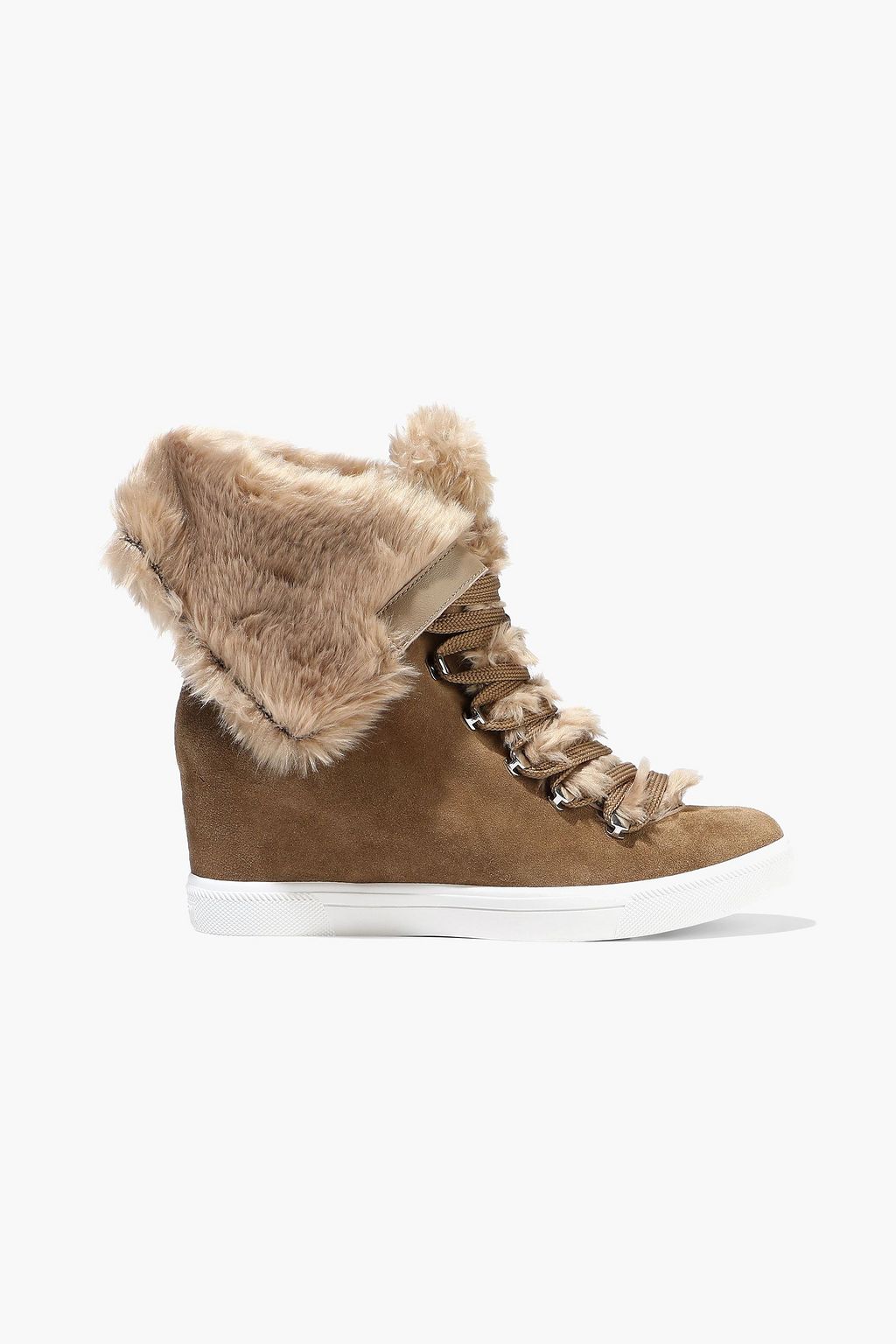 Taupe Cristin faux fur-trimmed suede 