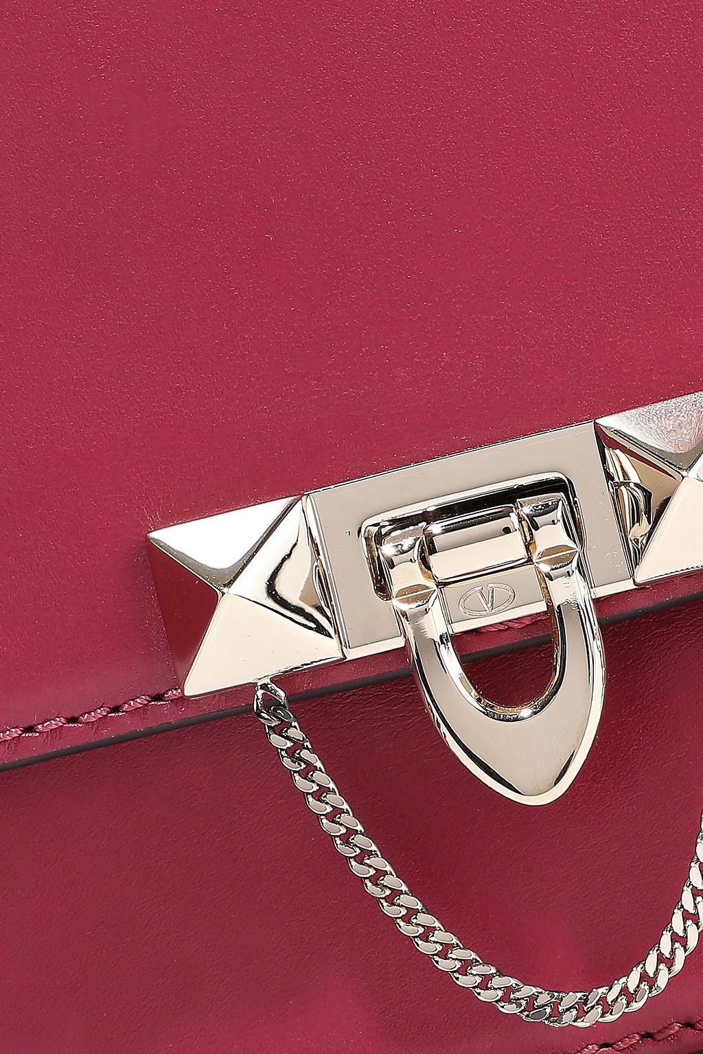 VALENTINO GARAVANI Demilune studded chain-trimmed leather shoulder bag