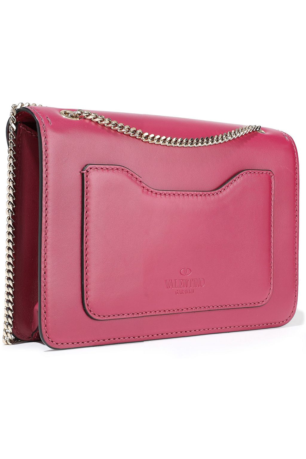 VALENTINO GARAVANI Demilune studded chain-trimmed leather shoulder bag