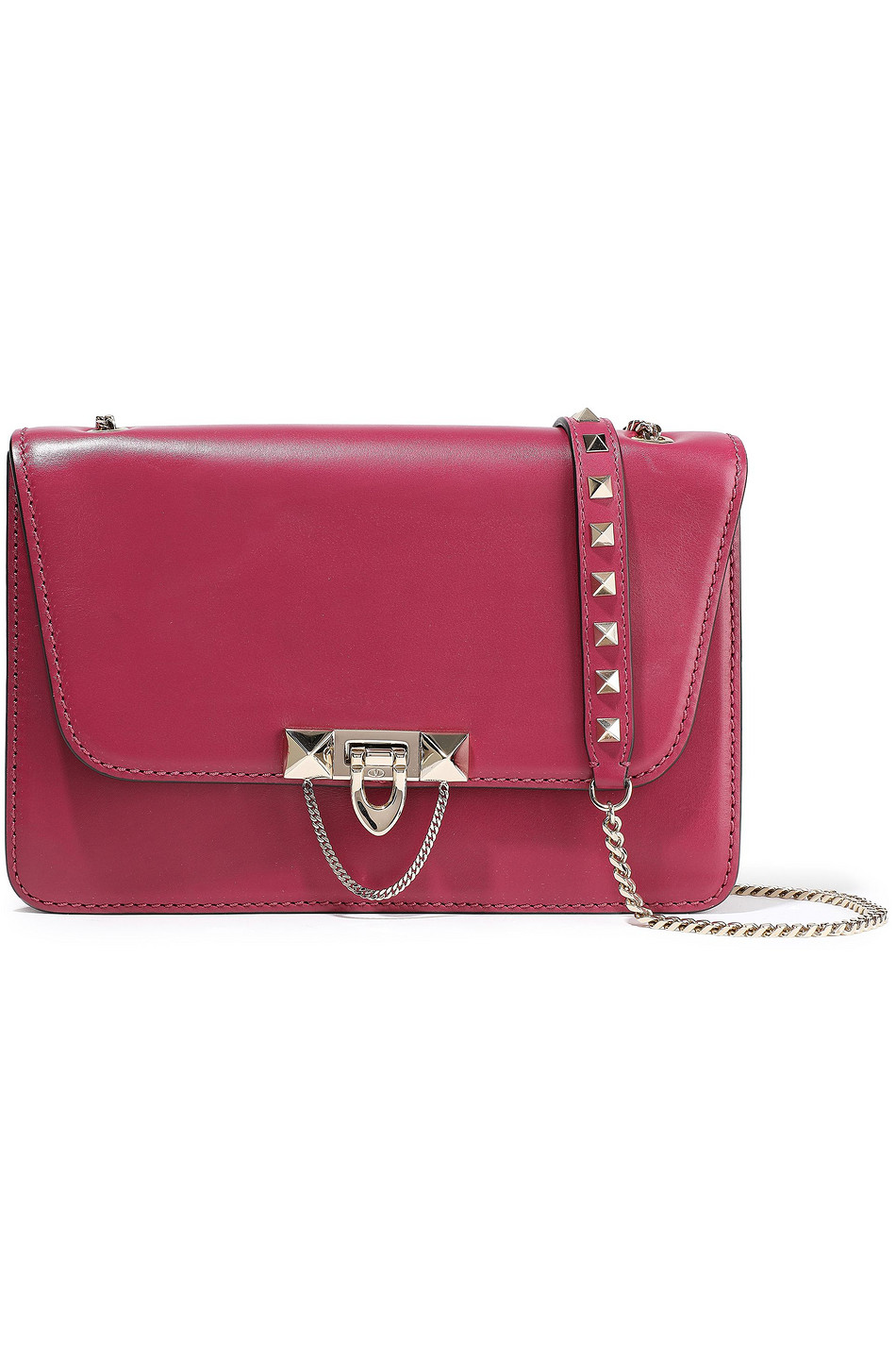 VALENTINO GARAVANI Demilune studded chain-trimmed leather shoulder bag