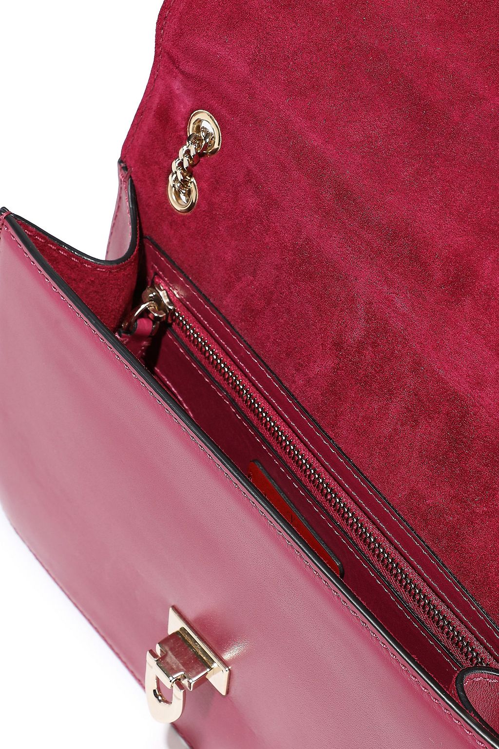 VALENTINO GARAVANI Demilune studded chain-trimmed leather shoulder bag