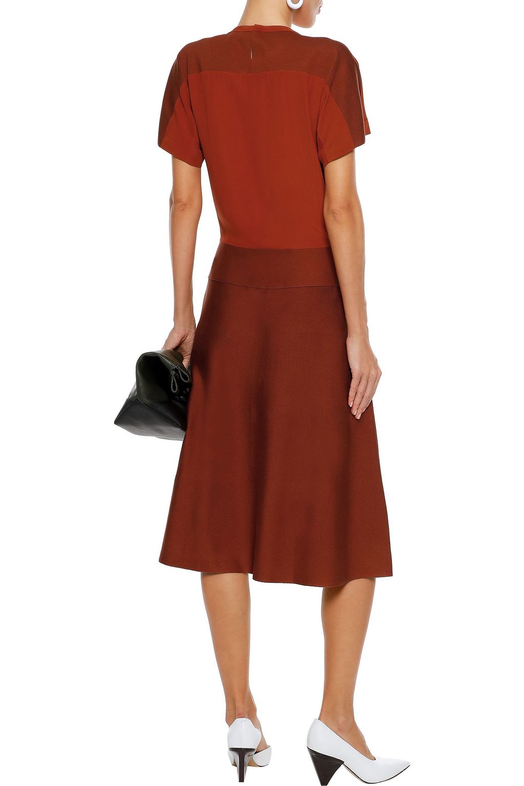 AGNONA Silk crepe de chine and knitted midi dress