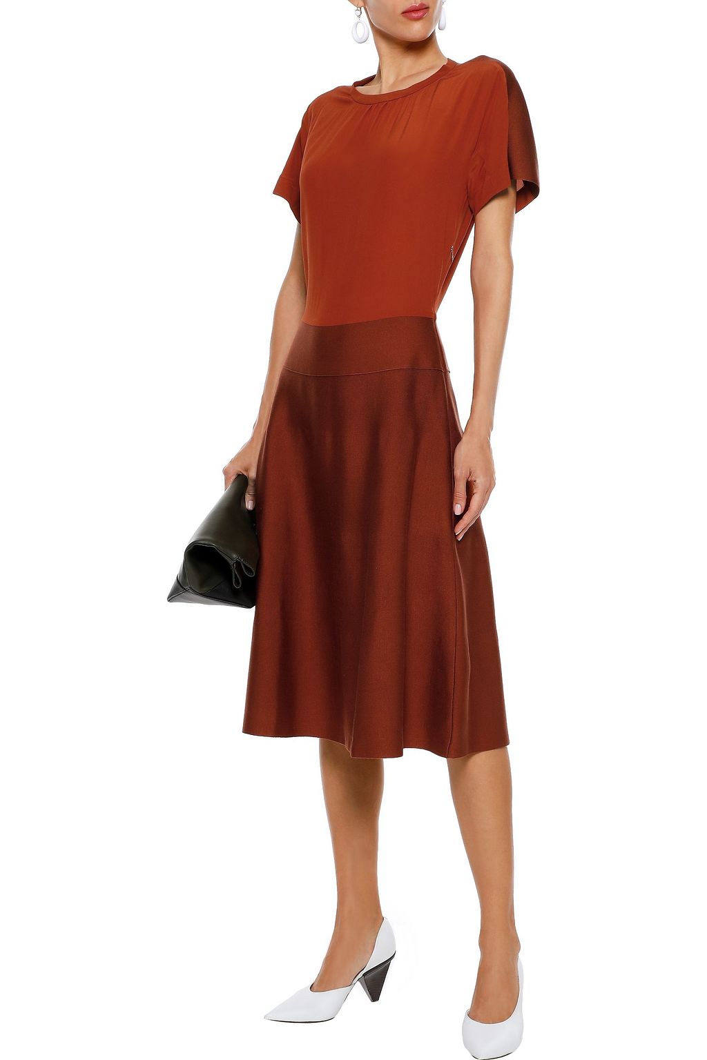 AGNONA Silk crepe de chine and knitted midi dress