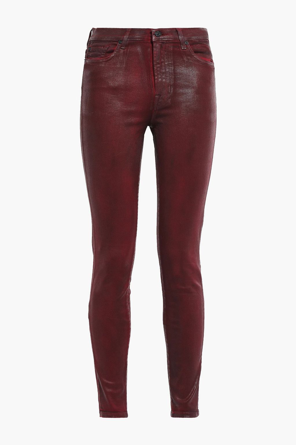 Merlot Coated high-rise skinny jeans