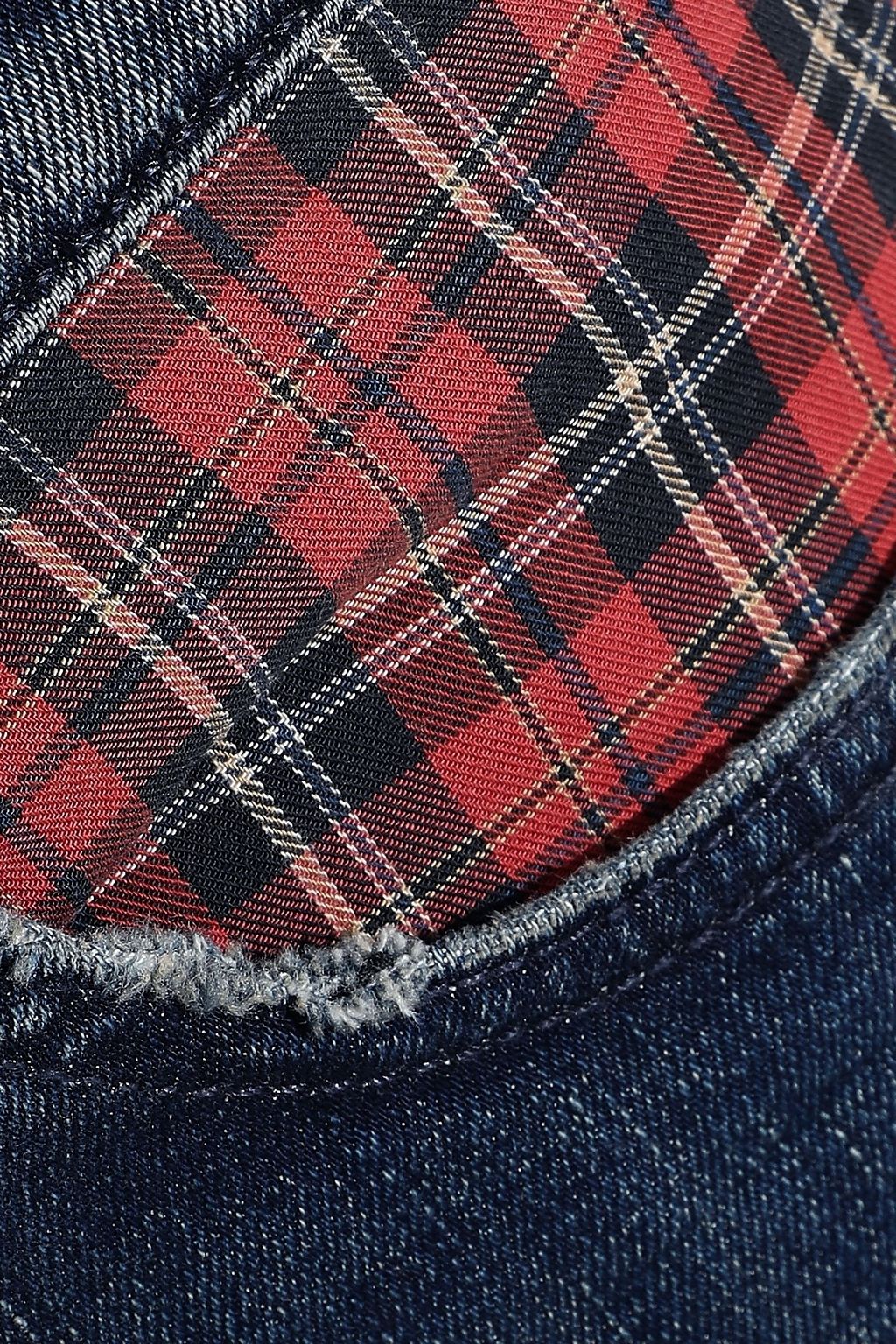 CURRENT/ELLIOTT The Stiletto checked twill-paneled distressed low-rise skinny jeans