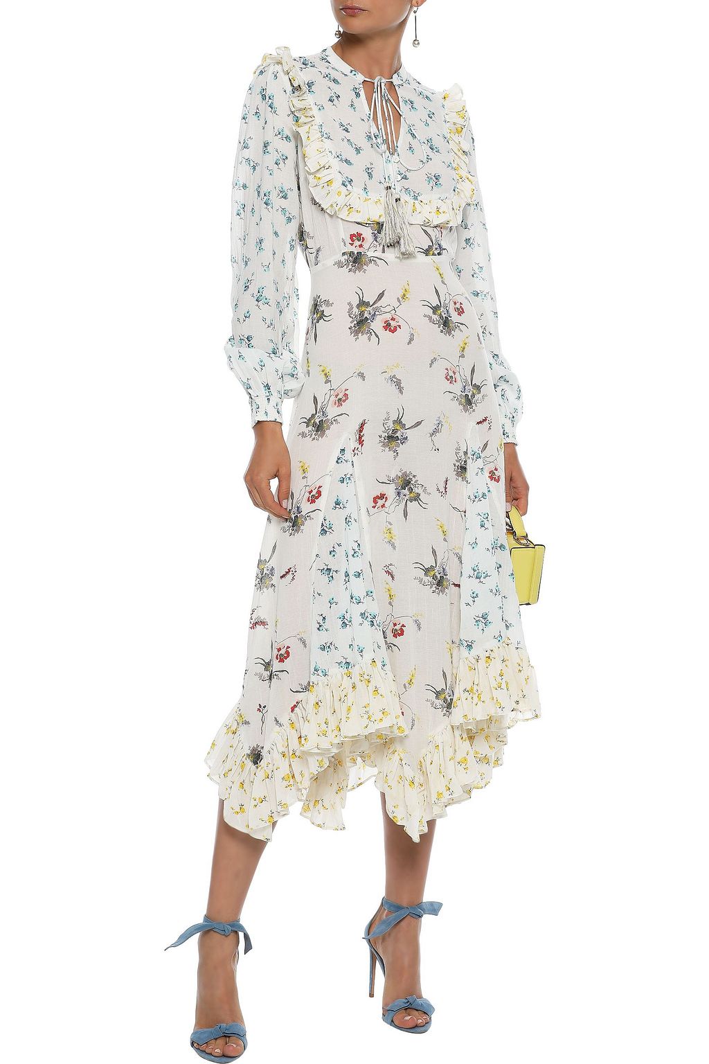 BYTIMO Ruffle-trimmed floral-print cotton-blend voile midi dress