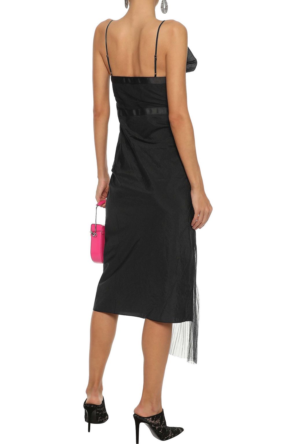 HOUSE OF HOLLAND Plissé tulle-paneled shell midi slip dress