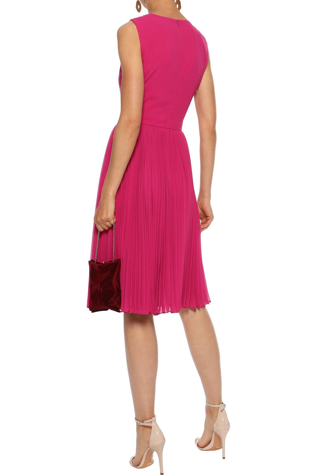 BADGLEY MISCHKA Pleated crepe de chine and georgette dress