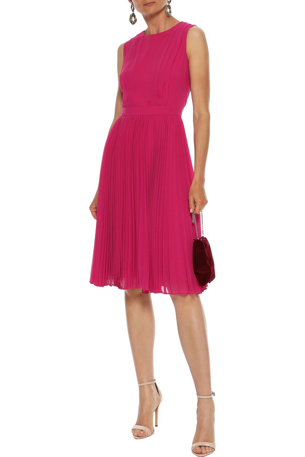 BADGLEY MISCHKA Pleated crepe de chine and georgette dress