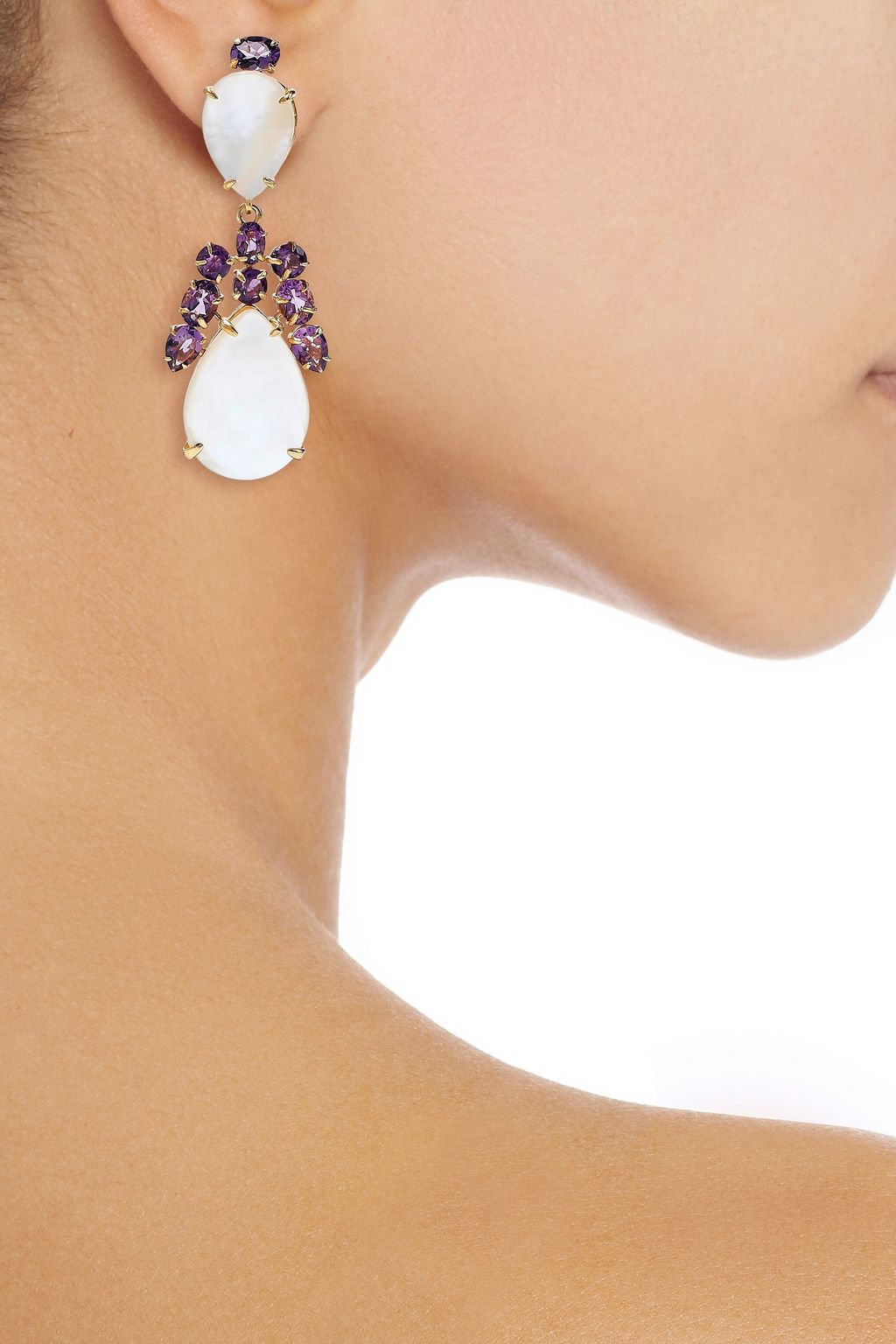 BOUNKIT 14-karat gold-plated, mother-of-pearl and amethyst earrings
