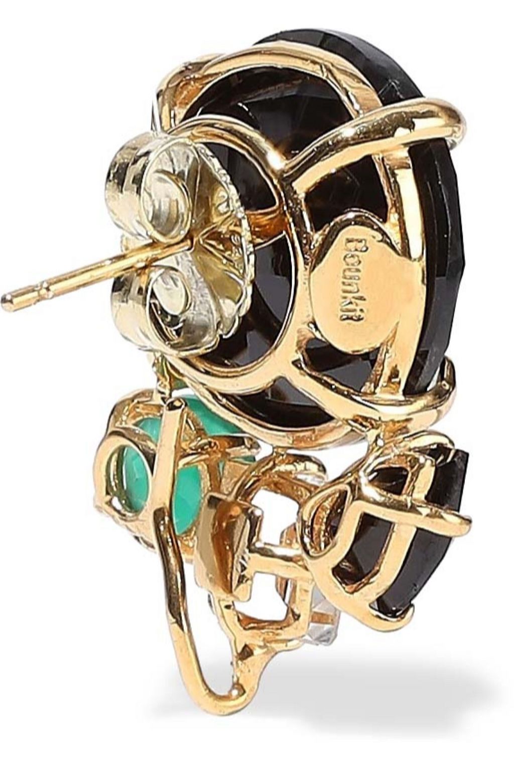 BOUNKIT 14-karat gold-plated, onyx and quartz earrings