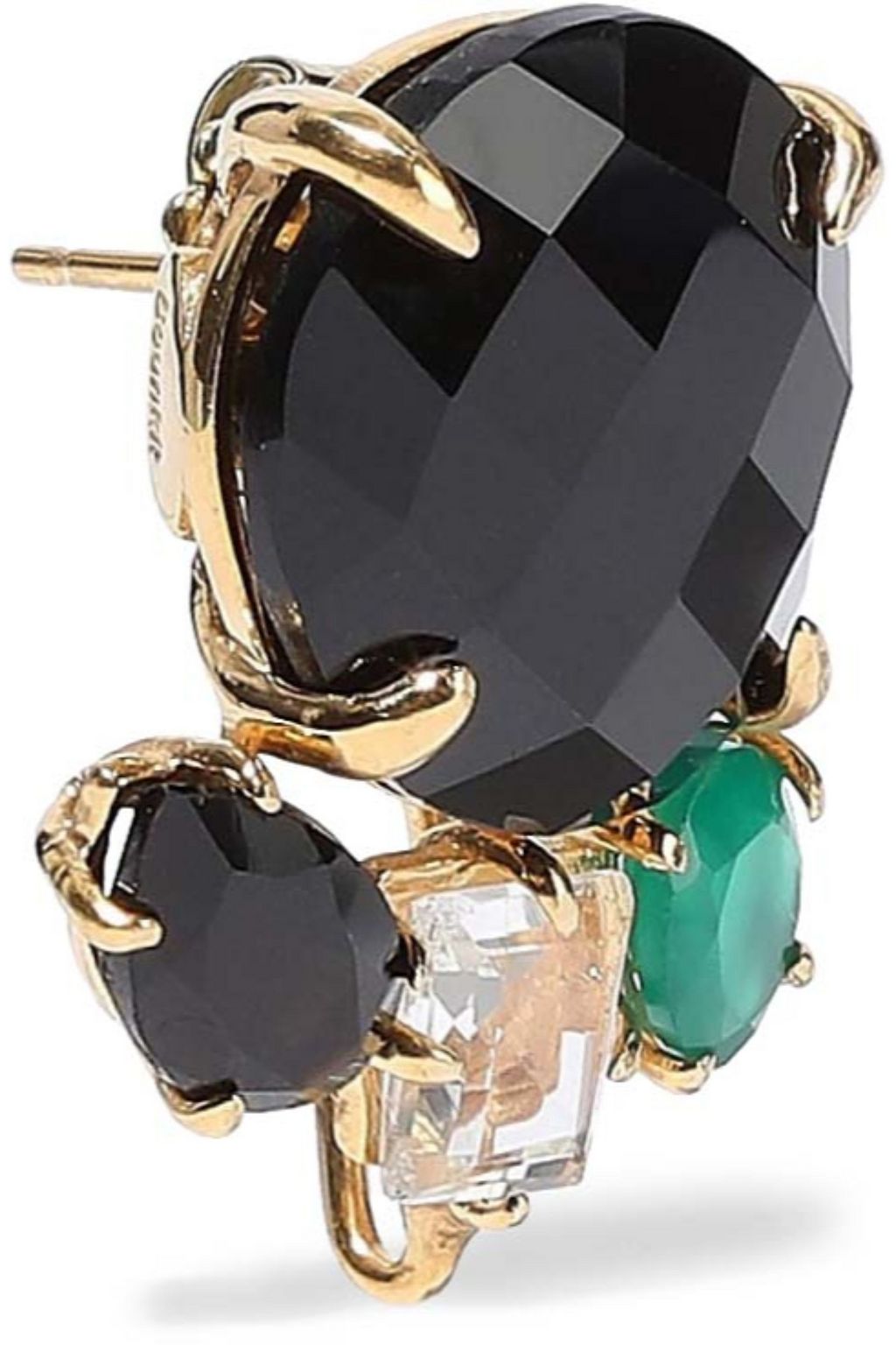 BOUNKIT 14-karat gold-plated, onyx and quartz earrings