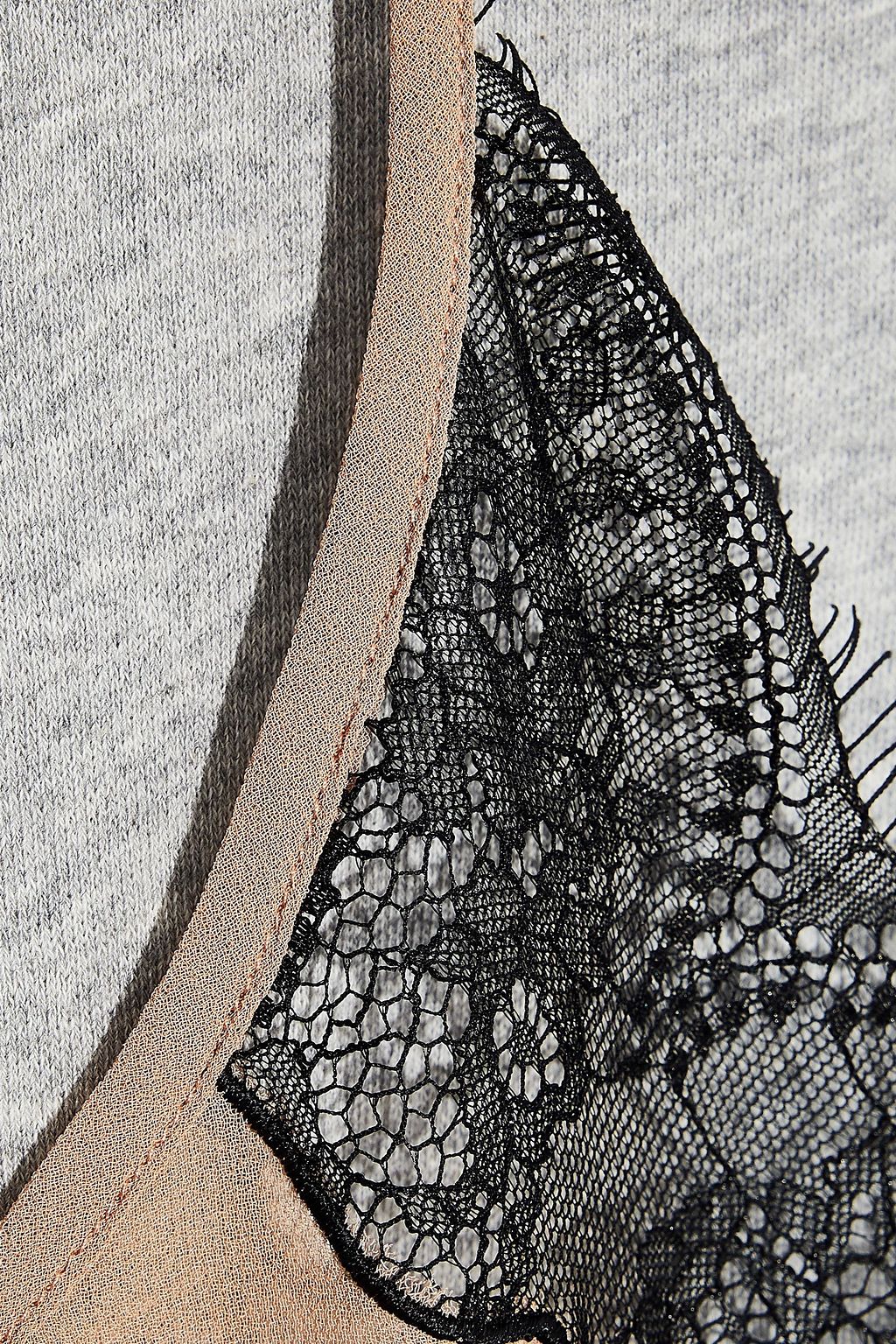 PUSHBUTTON Layered lace-paneled chiffon and French cotton-blend terry sweatshirt