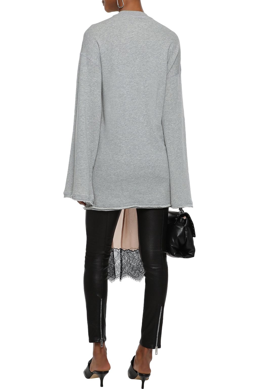PUSHBUTTON Layered lace-paneled chiffon and French cotton-blend terry sweatshirt