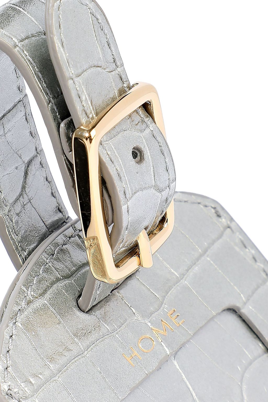 SMYTHSON Mara metallic croc-effect leather luggage tag