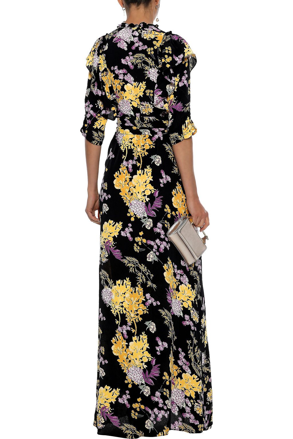 BYTIMO Ruffle-trimmed floral-print crepe de chine maxi wrap dress