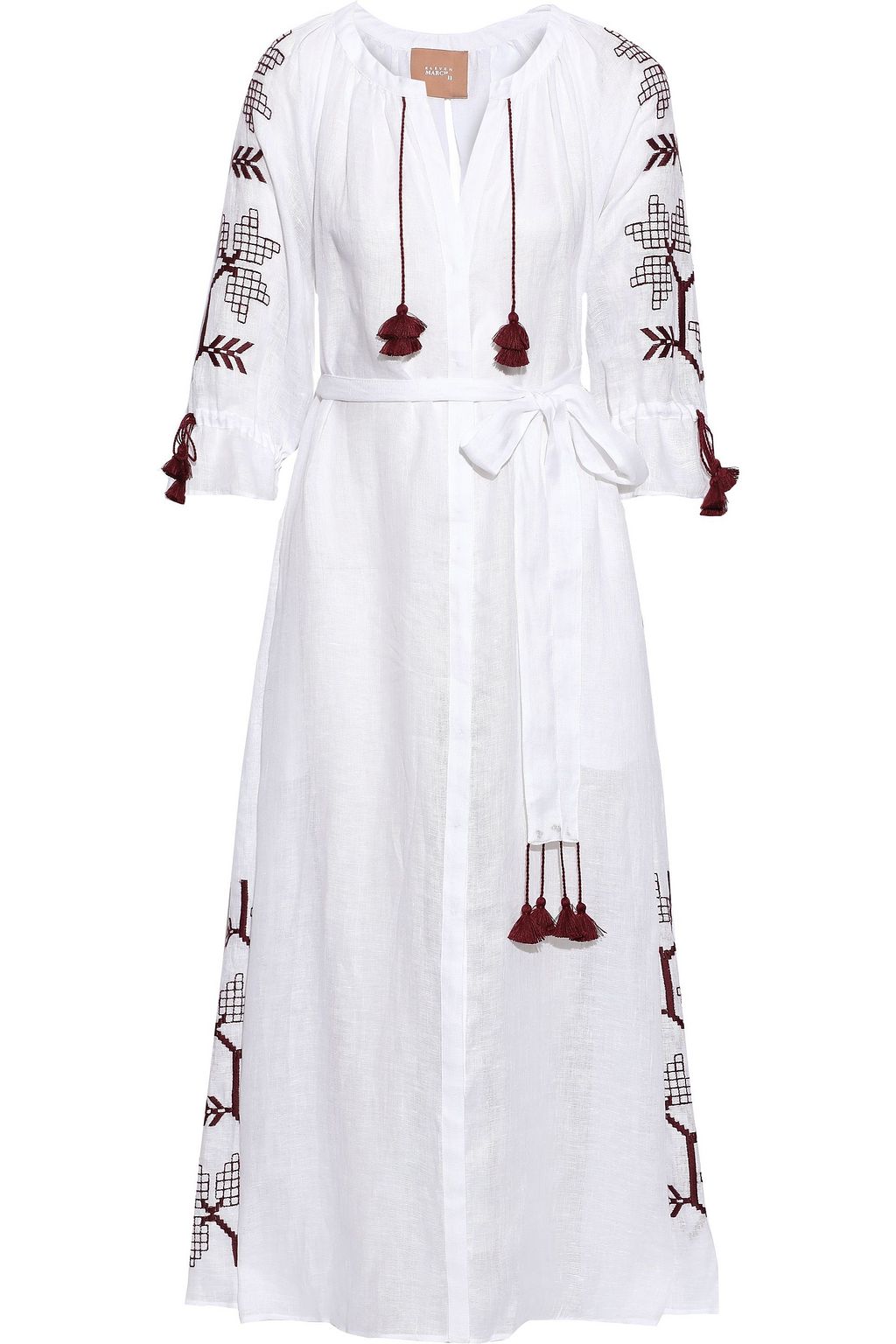 white tasseled embroidered midi dress
