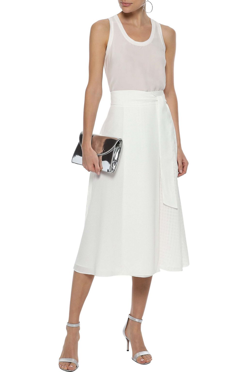 IRIS & INK Arabella wrap-effect burnout poplin midi skirt