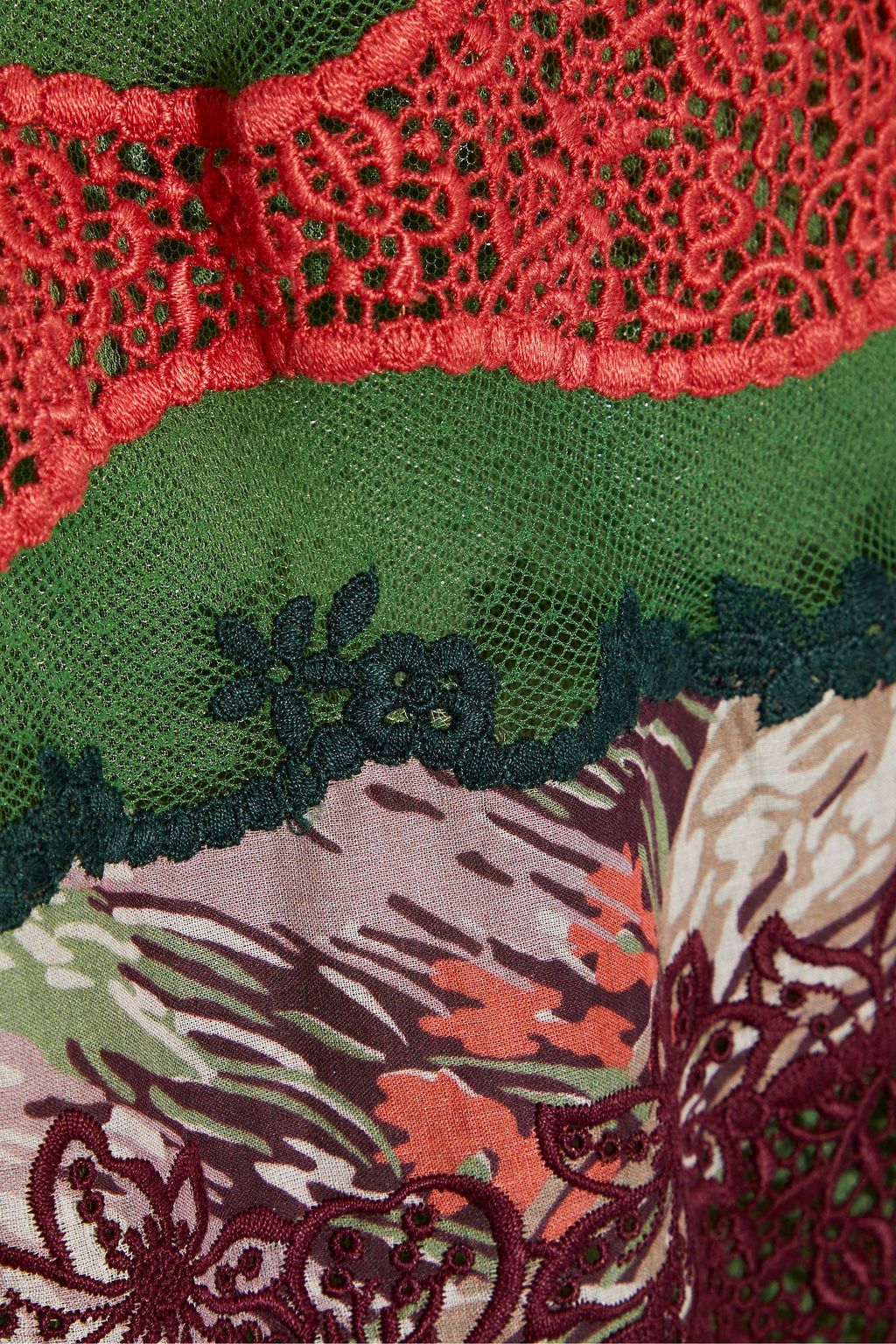 VALENTINO GARAVANI Paneled printed cotton-gauze, lace and point d'esprit mini dress