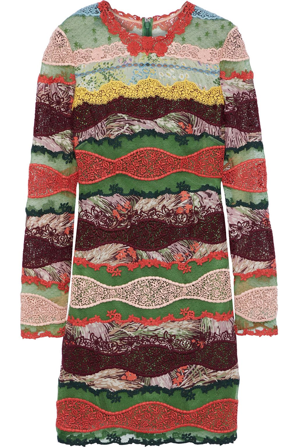 Multicolor Paneled printed cotton-gauze, lace and point d'esprit mini ...