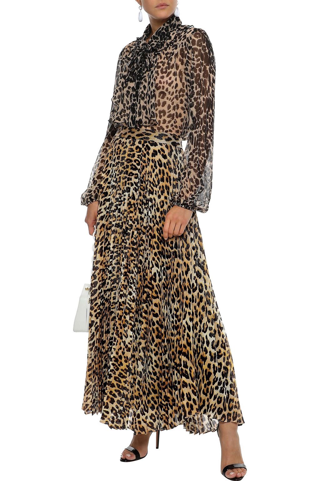 leopard print chiffon maxi skirt