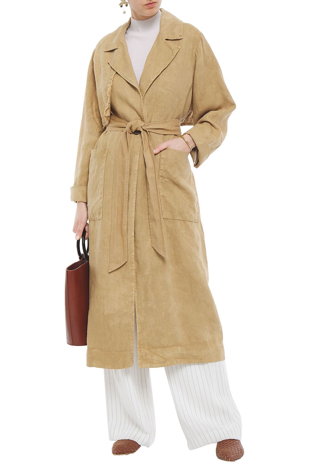Sand Belted linen trench coat | Sale up 100% LINEN TRENCH COAT WITH BELT