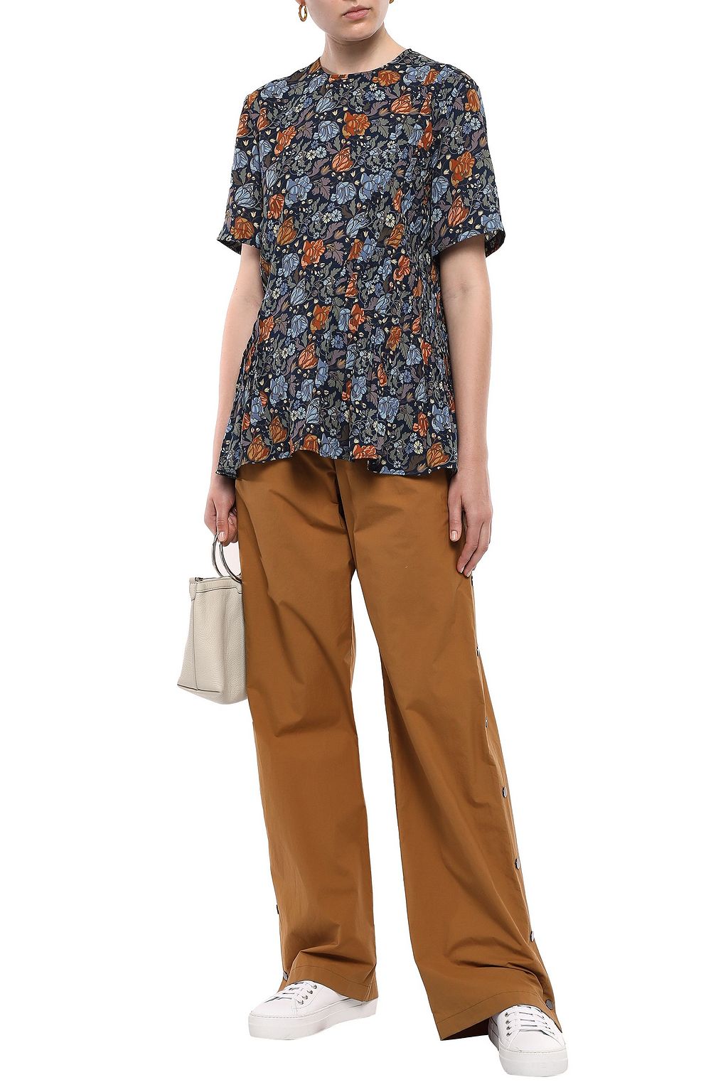 ACNE STUDIOS Pintucked floral-print crepe blouse