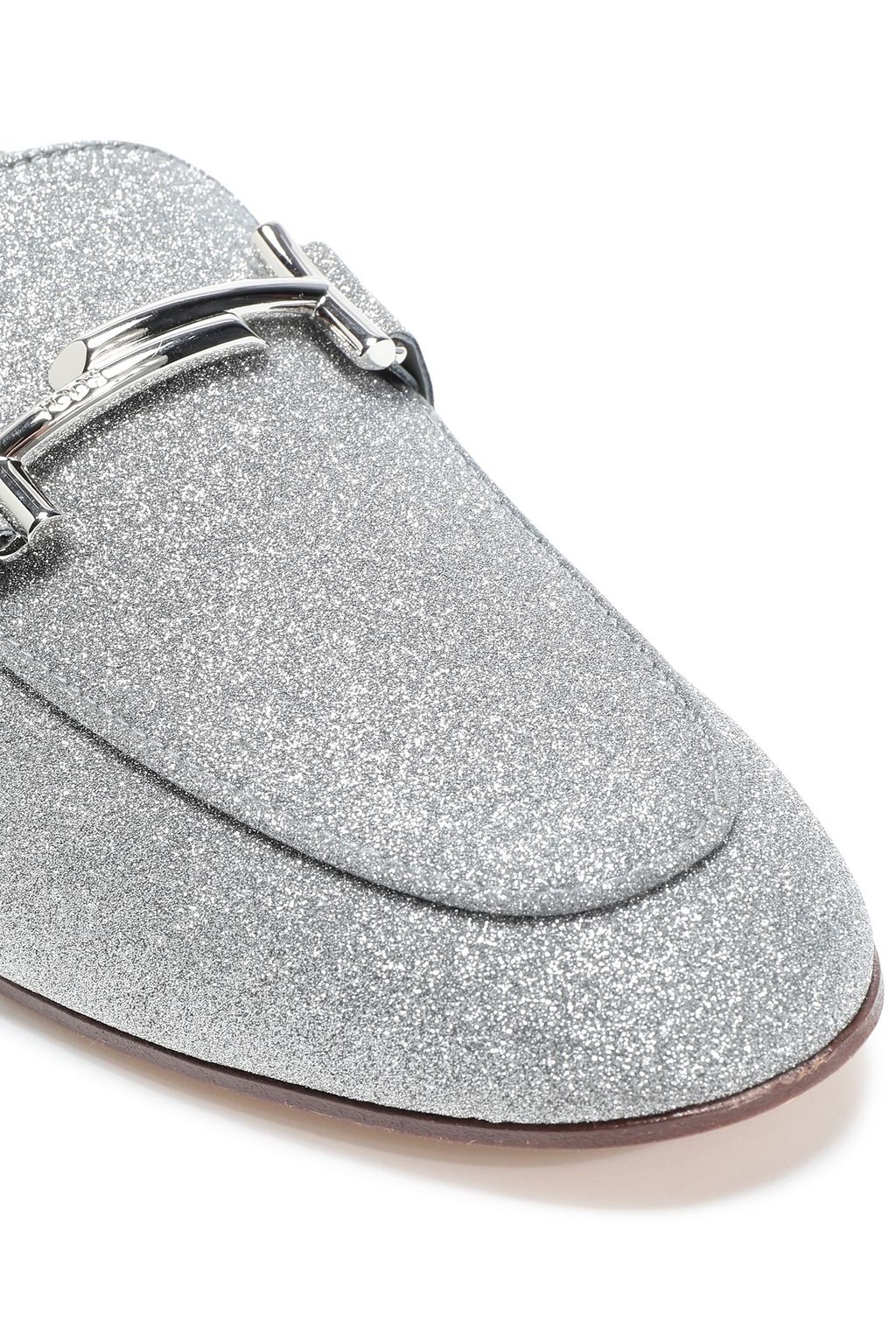 TOD'S Double T glittered leather loafers