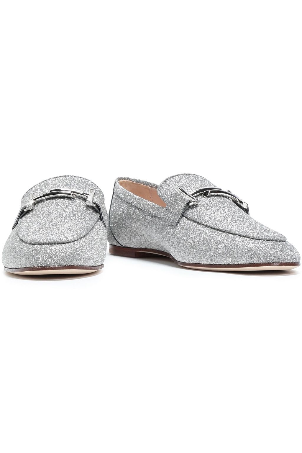 TOD'S Double T glittered leather loafers
